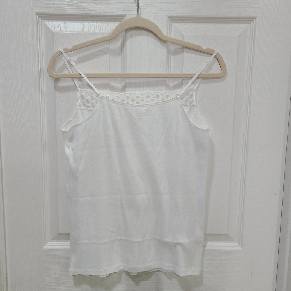 Hanro Camisole Tank Top White Size L Scalloped Cami Adjustable Straps Cotton - Picture 4 of 8